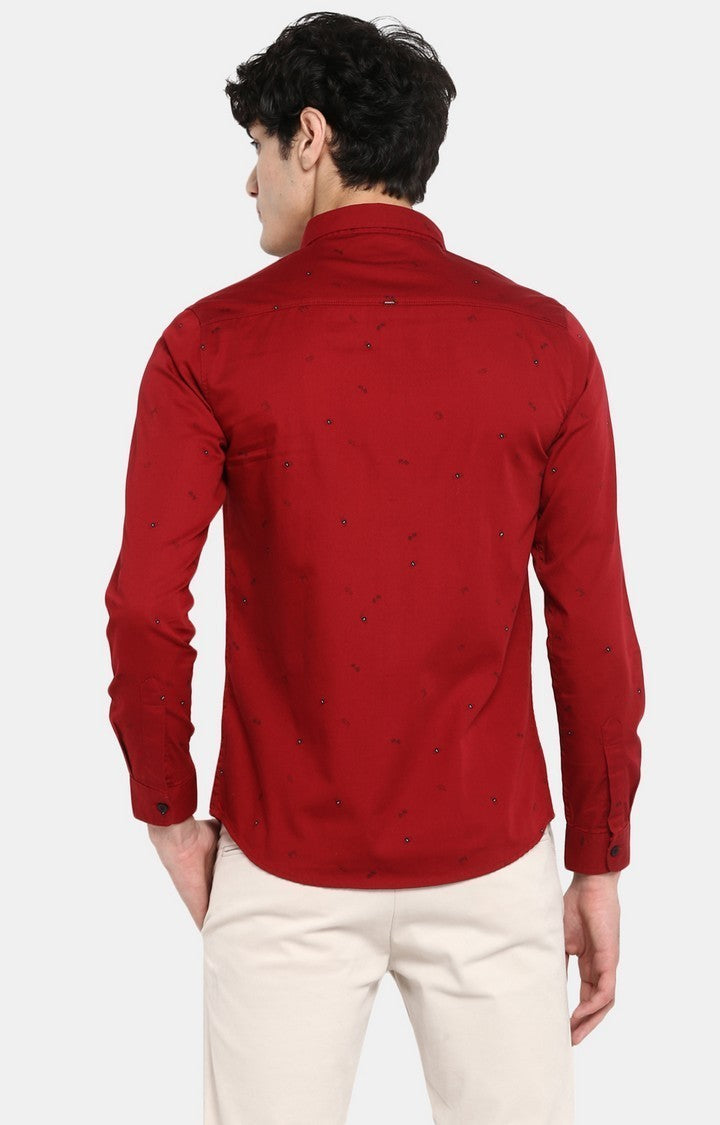 Spykar Men'S Red Cotton Printed Casual Shirts