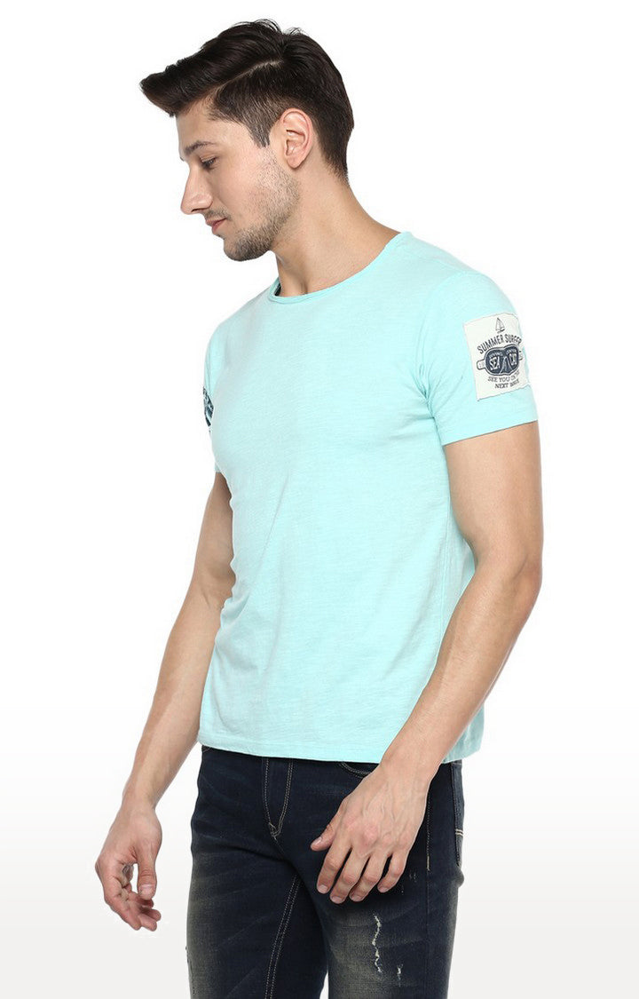 Spykar Blue Solid Slim Fit Men T-Shirts