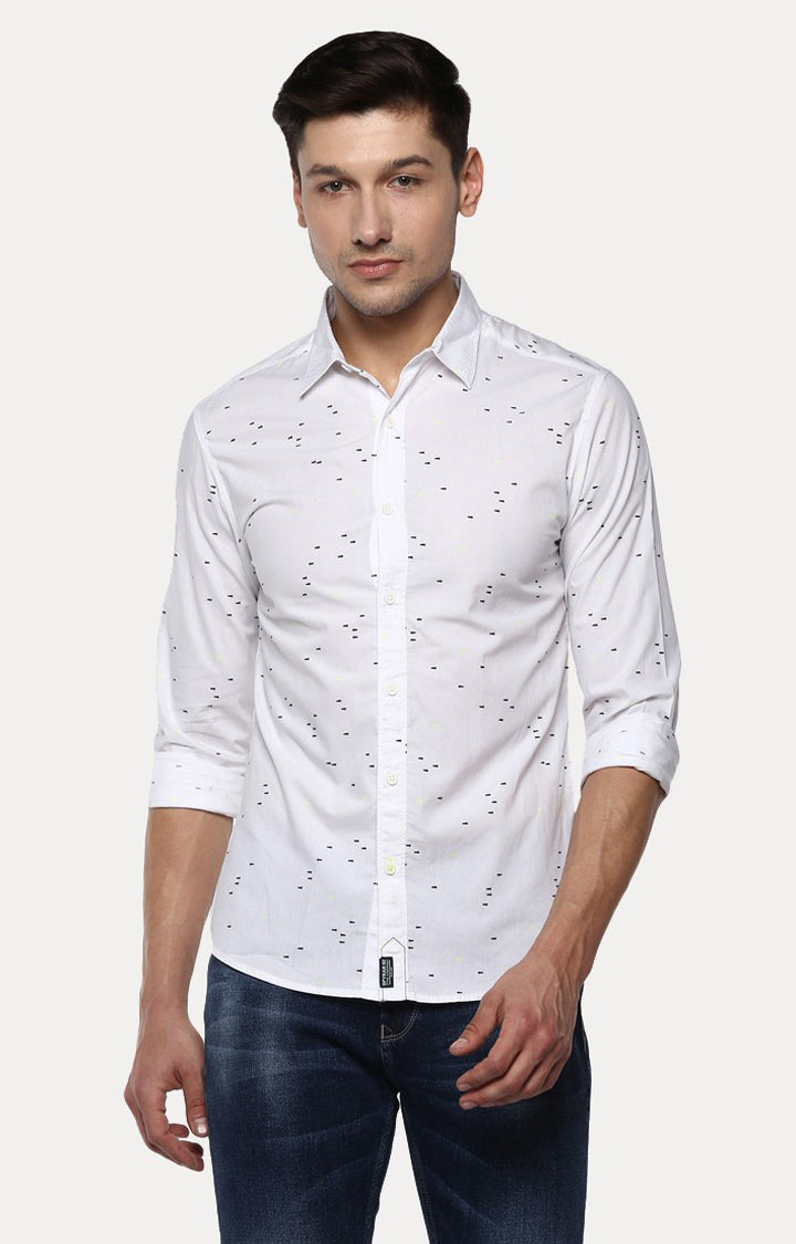 Spykar Men'S White Cotton Printed Casual Shirts