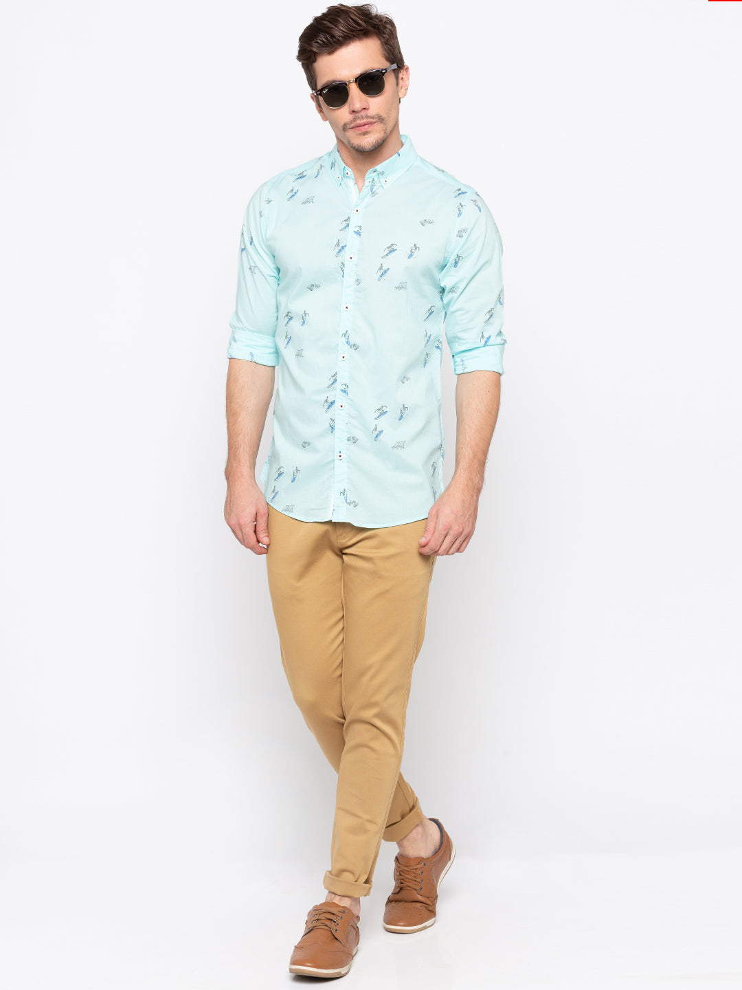 Spykar Men Aqua Printed Slim Fit Casual Shirt