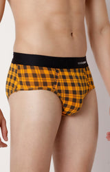 Underjeans By Spykar Men Orange Check Cotton Blend Brief
