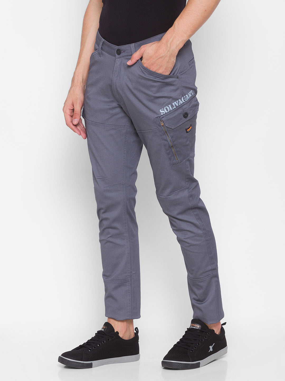 Spykar Men Grey Cotton Slim Fit Casual Trousers