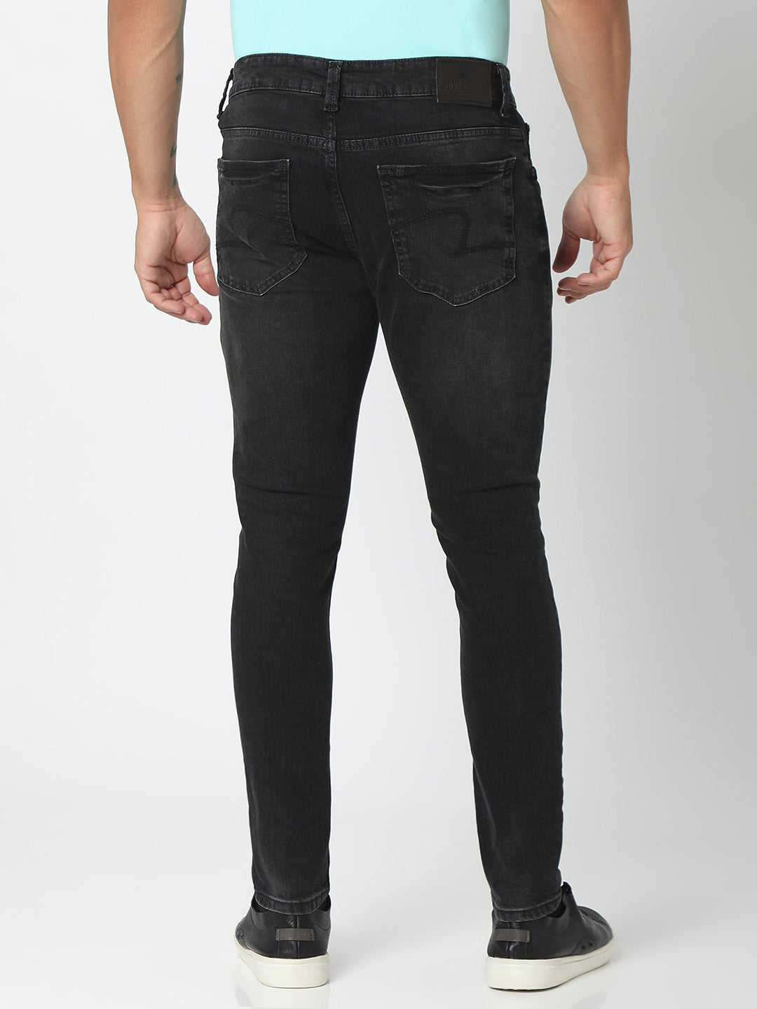 Spykar Charcoal Black Cotton Slim Fit Tapered Length Jeans For Men (Kano)