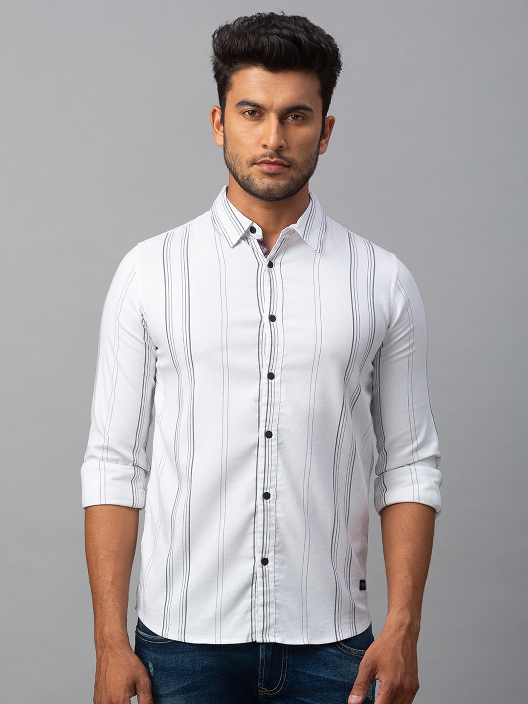 Spykar Men White Cotton Slim Fit Shirt