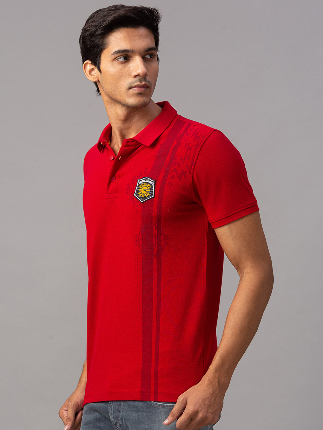 Spykar Men Red Cotton Slim Fit Polo T-Shirt