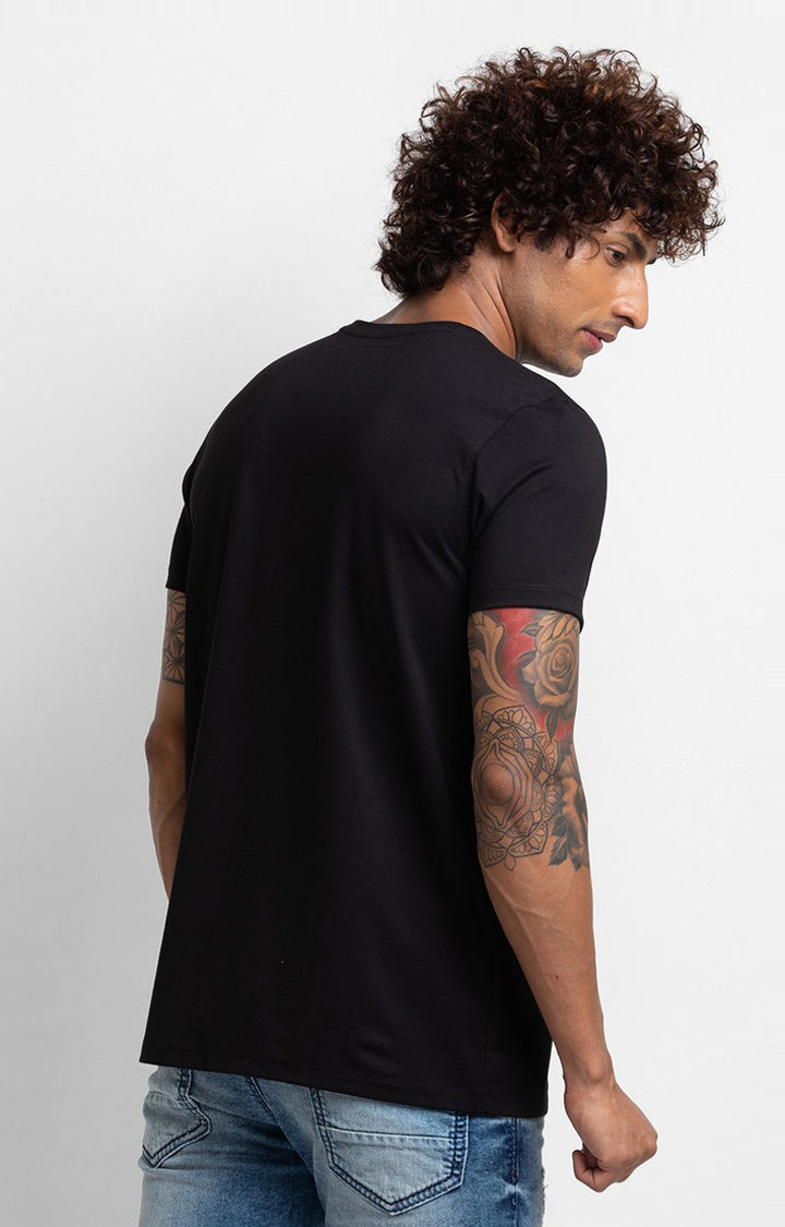 Spykar Black Cotton Half Sleeve Printed Casual T-Shirt For Men