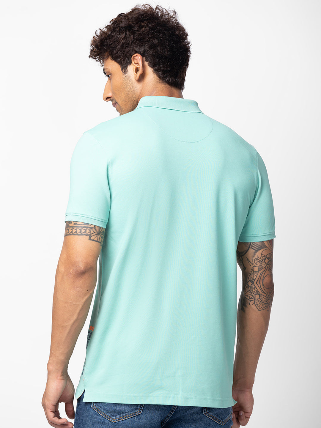 Spykar Men Ice Green Cotton Regular Fit Half Sleeve Plain Polo T-Shirt