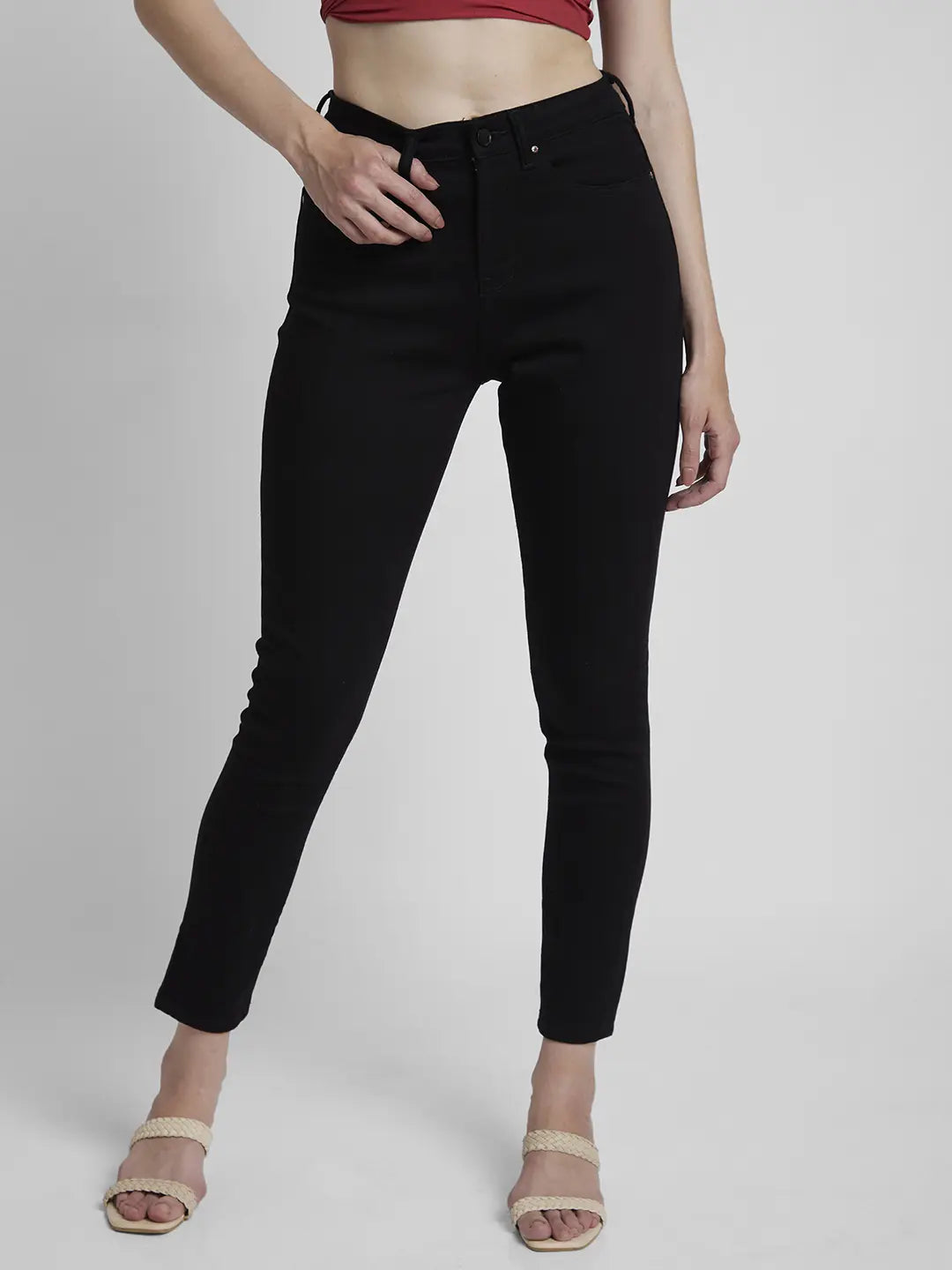 Spykar Women Raw Black Lycra Super Skinny Fit Ankle Length Clean Look Jeans -(Alexa)