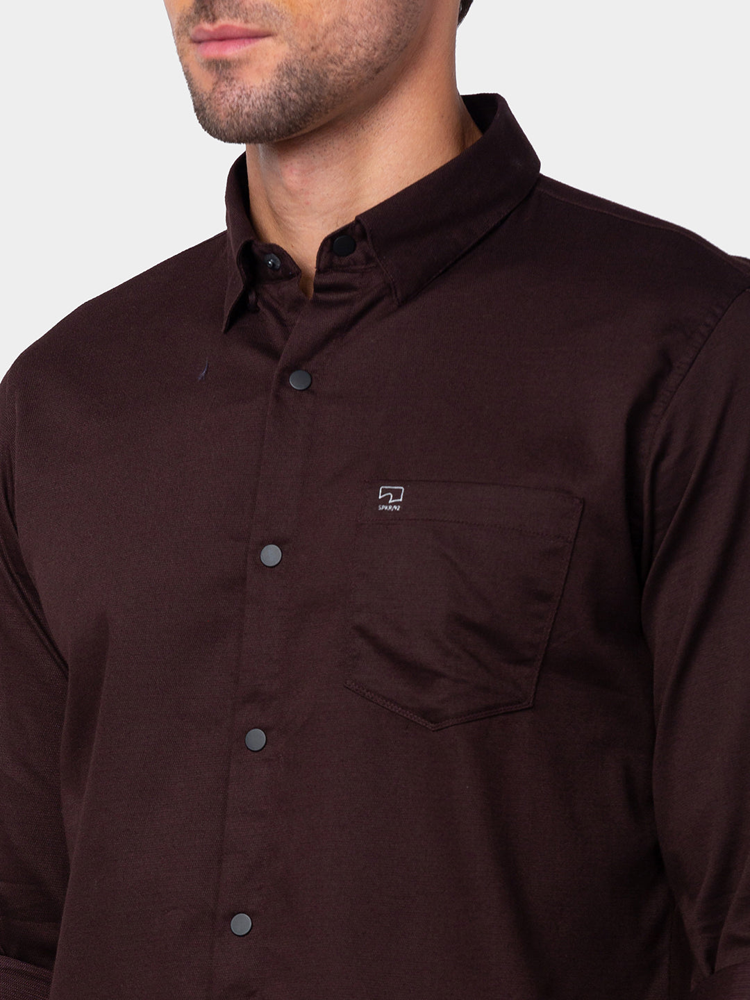 Spykar Men Coffee Brown Cotton Slim Fit Plain Shirt