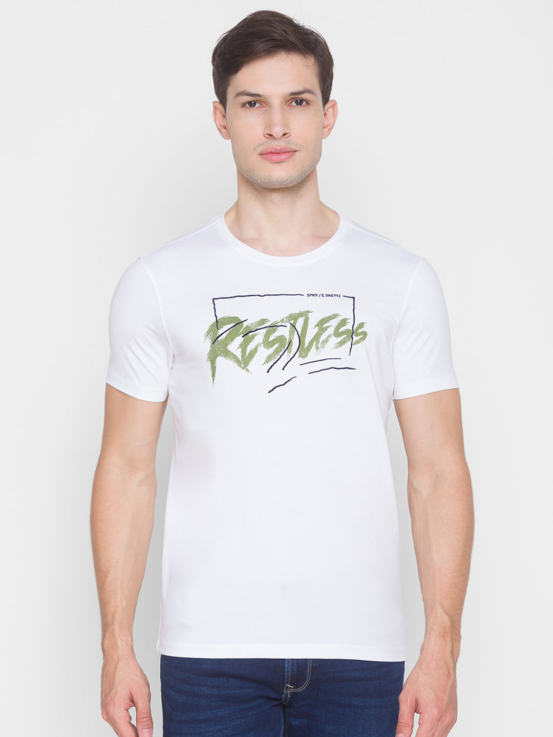 Spykar White Cotton Men T-Shirt