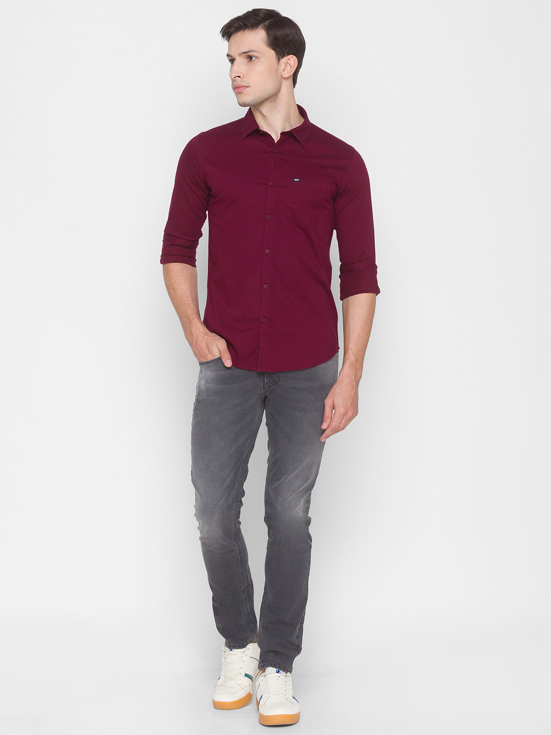 Spykar Slim Fit Red Cotton Men Shirt