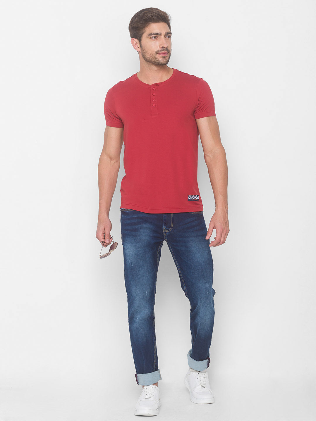 Spykar Men Red Cotton Blend Slim Fit M and arin T-Shirt