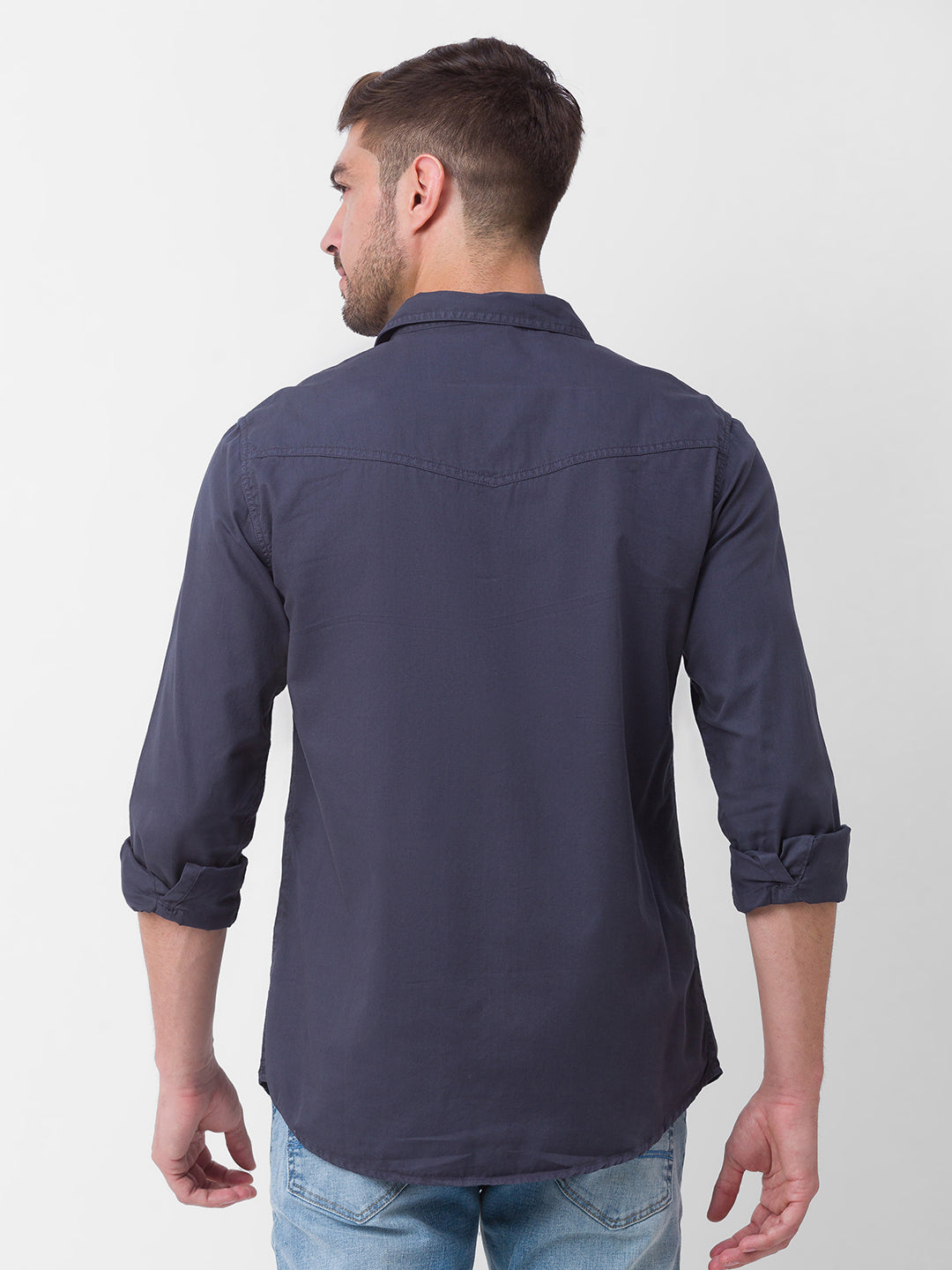 Spykar Charcoal Grey Cotton Full Sleeve Plain Shirt For Men