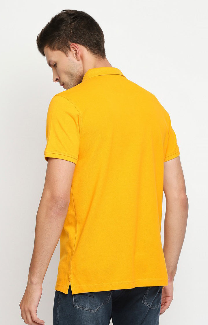 Spykar Men Yellow Cotton Printed Half Sleeve Polo T-Shirt