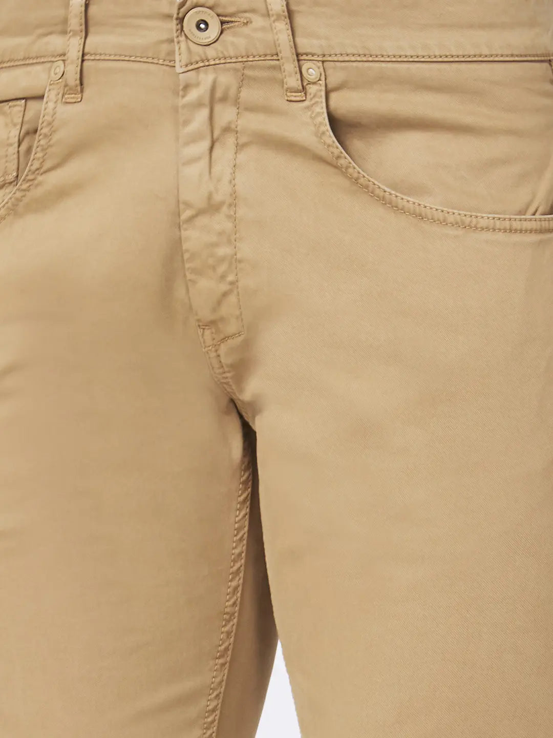 Spykar Camel Khaki Cotton Slim Fit Tapered Length Trousers For Men -  vot02bb5p004camelkhaki