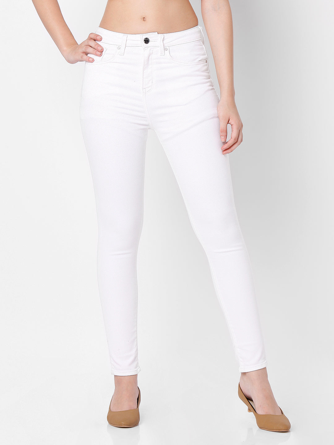 Spykar Women White Cotton Super Skinny Fit Ankle Length Jeans (Alexa)