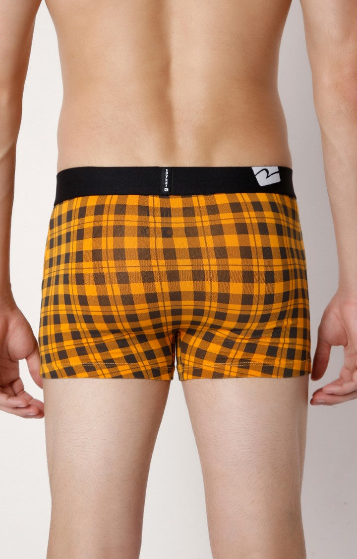 Underjeans By Spykar Men Orange Check Cotton Blend Trunk