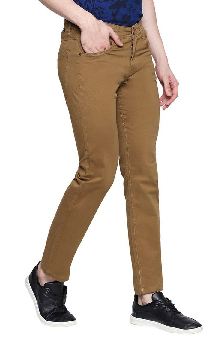 Spykar Men Brown Cotton Slim Fit Casual Trousers