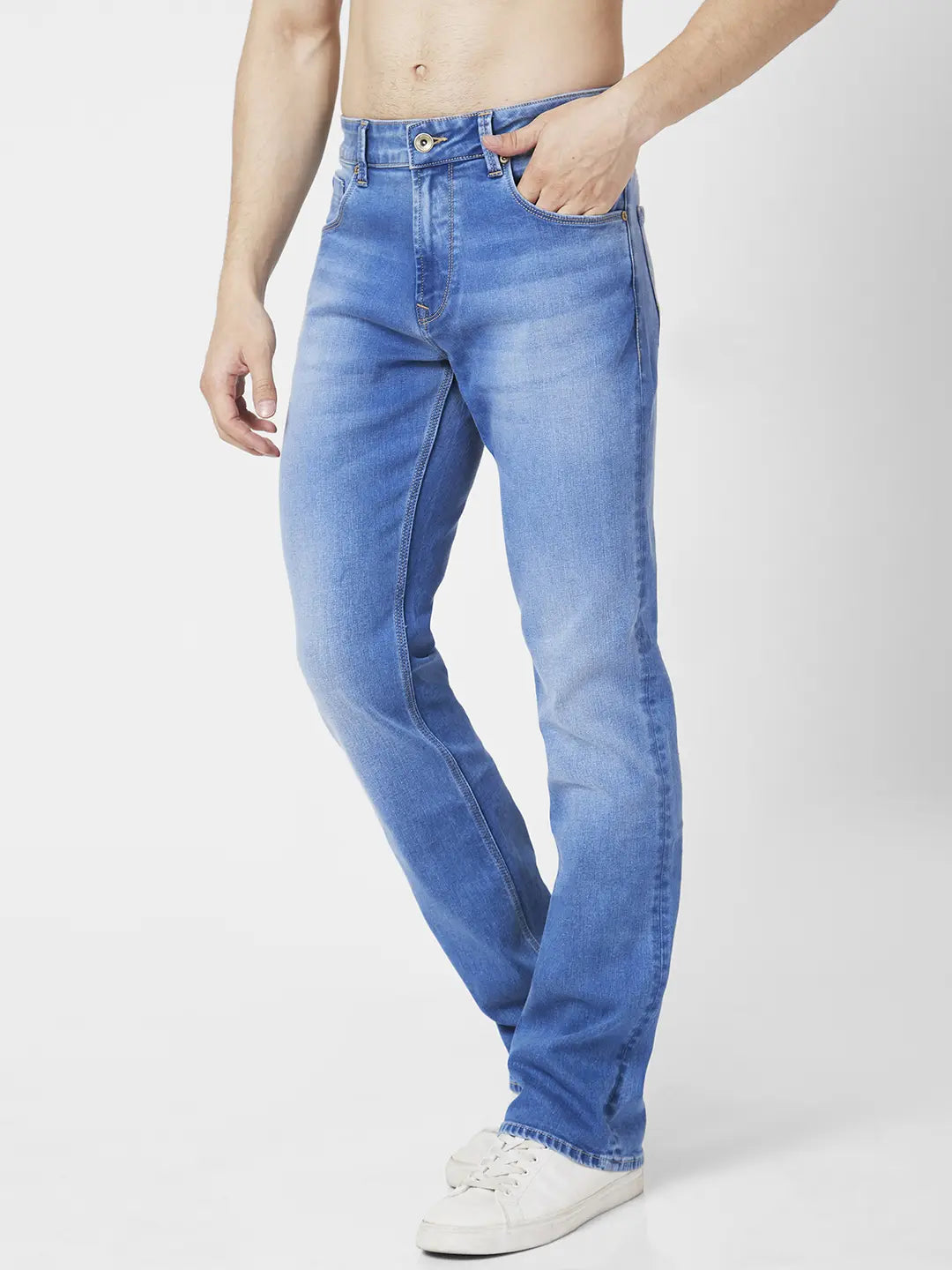 Spykar Men Light Blue Cotton Stretch Comfort Fit Regular Length Clean Look Mid Rise Jeans (Rafter)