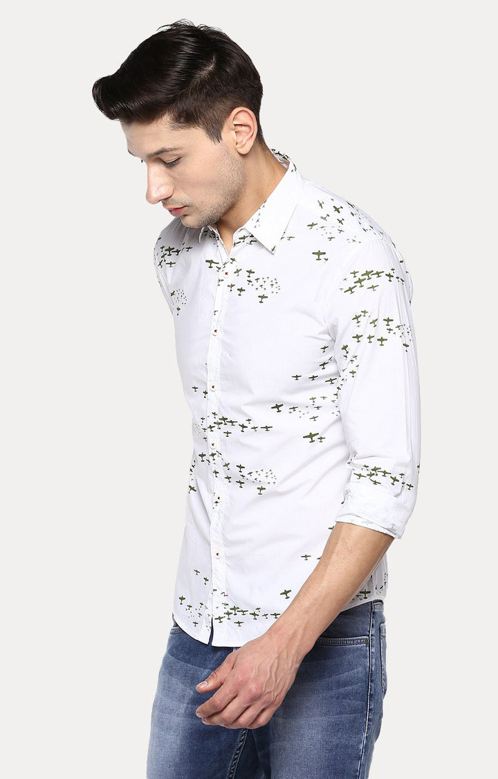 Spykar Men'S White Cotton Printed Casual Shirts