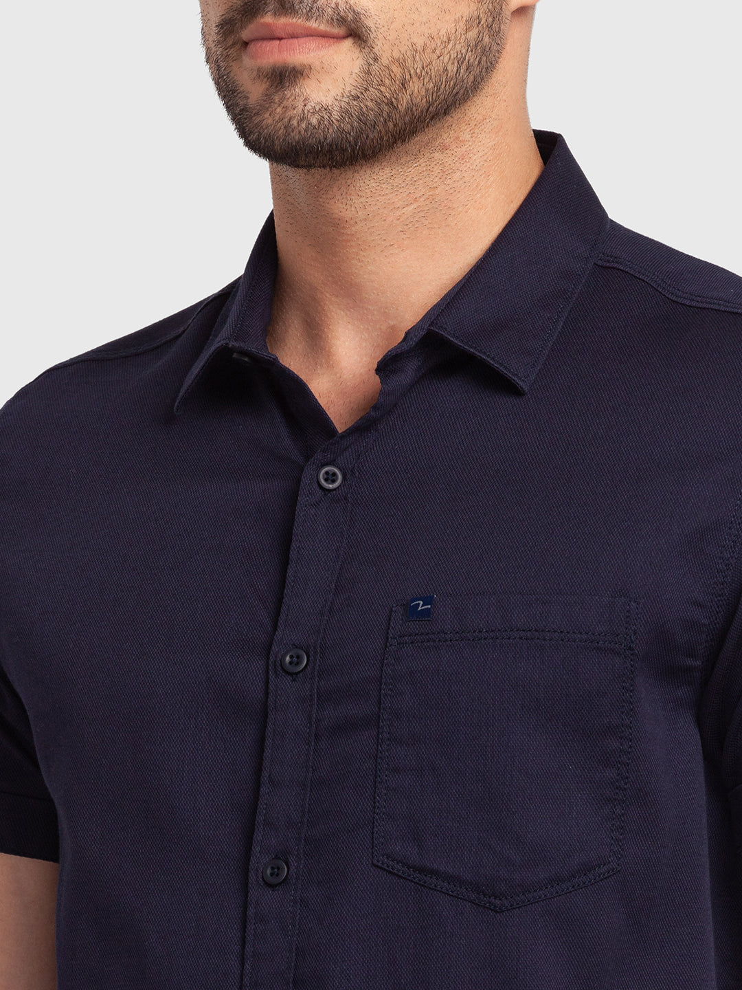 Spykar Navy Blue Cotton Half Sleeve Plain Shirt For Men