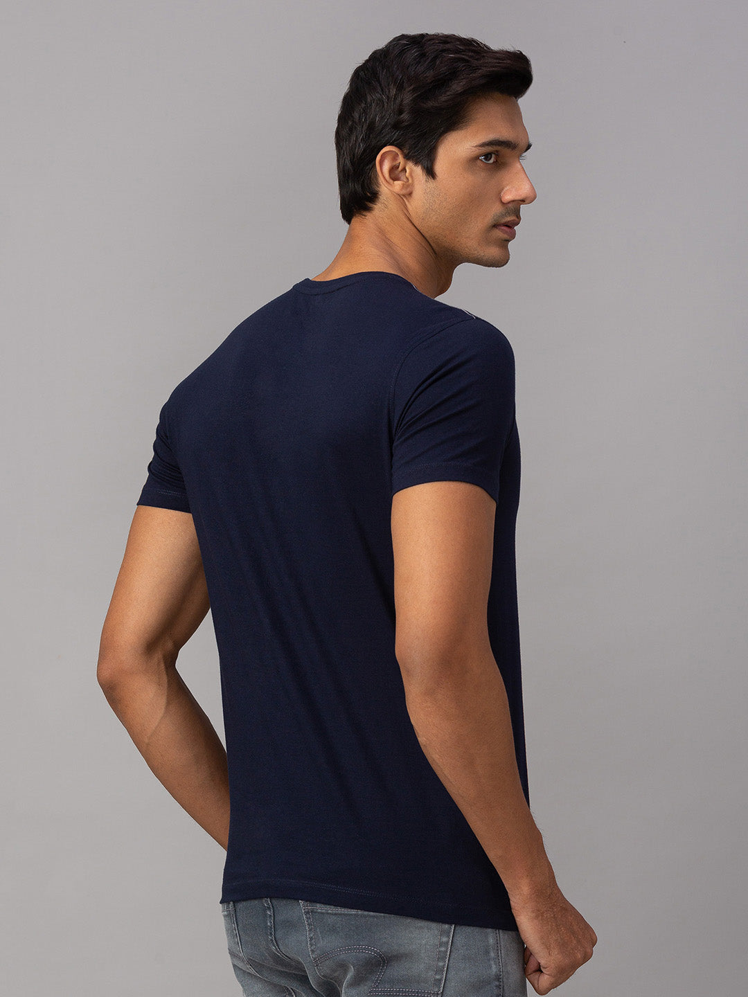 Spykar Men Blue Cotton Slim Fit Round Neck T-Shirt