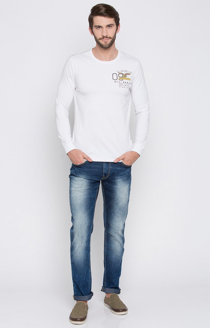 Spykar White Solid Slim Fit Men T-Shirts