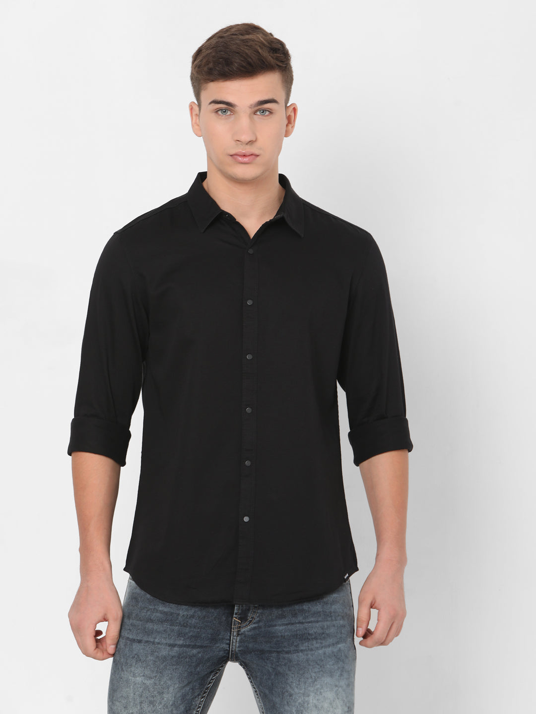 Spykar Slim Fit Men Black Cotton Casual Shirts