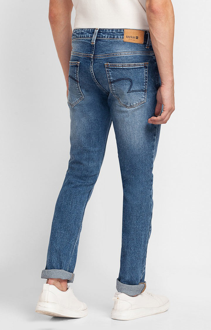 Spykar Mid Blue Cotton Slim Fit Narrow Length Jeans For Men (Skinny)