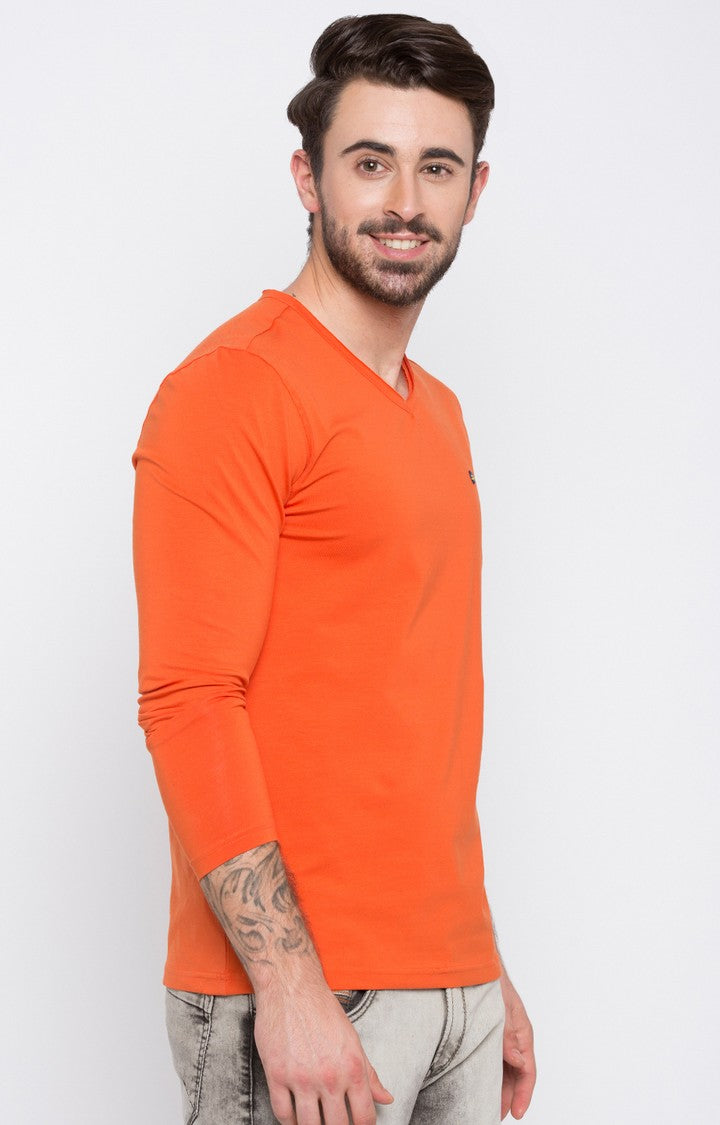 Spykar Orange Solid Slim Fit Men T-Shirts