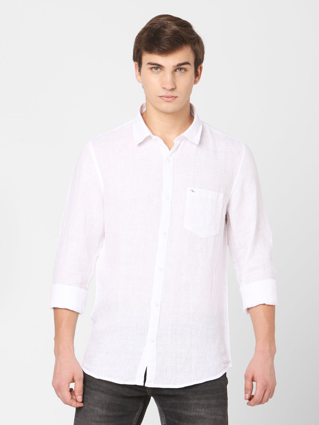 Spykar Men White Cotton Slim Fit Shirts