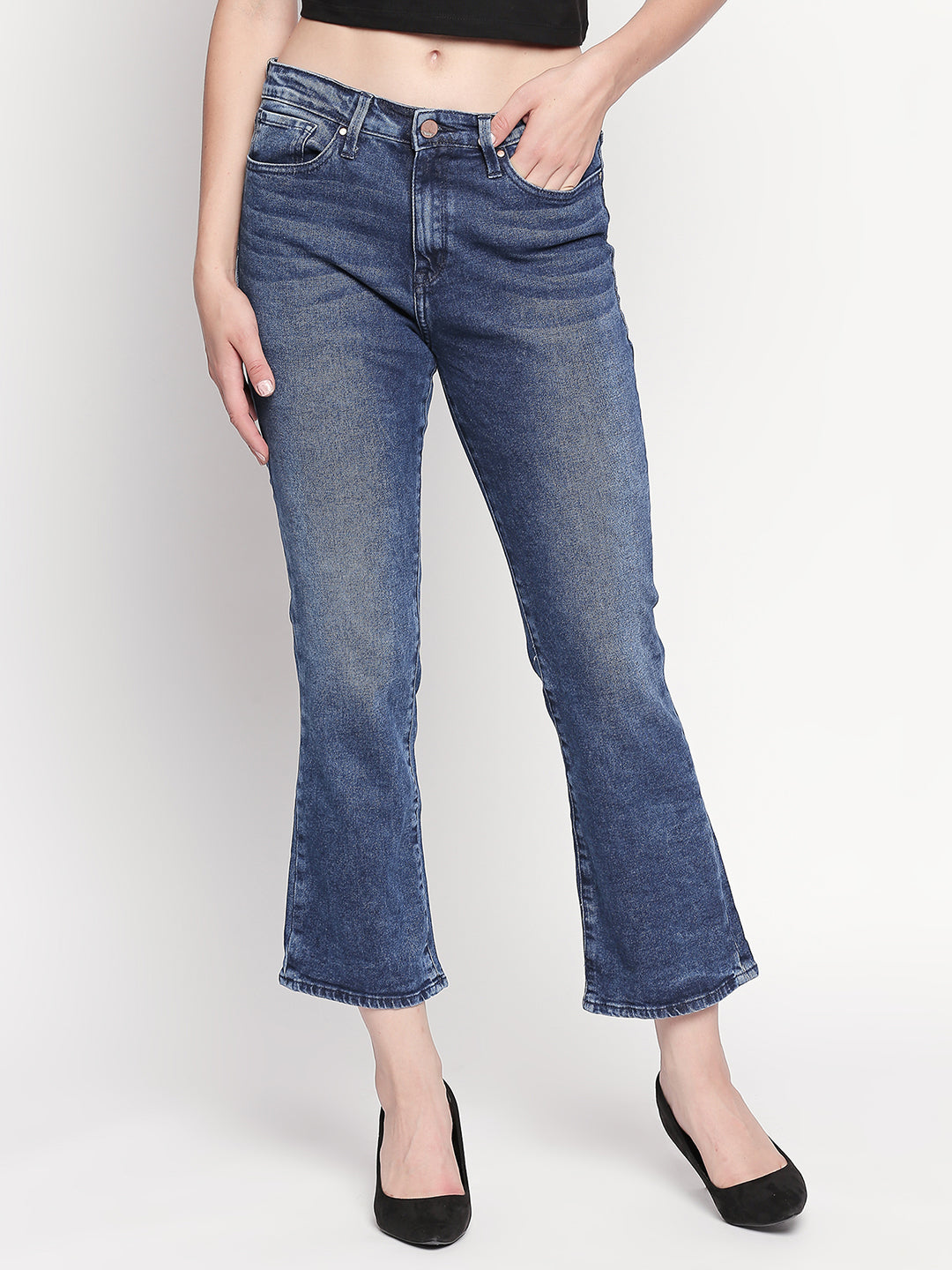 Spykar Women Mid Blue Solid Bootcut Jeans