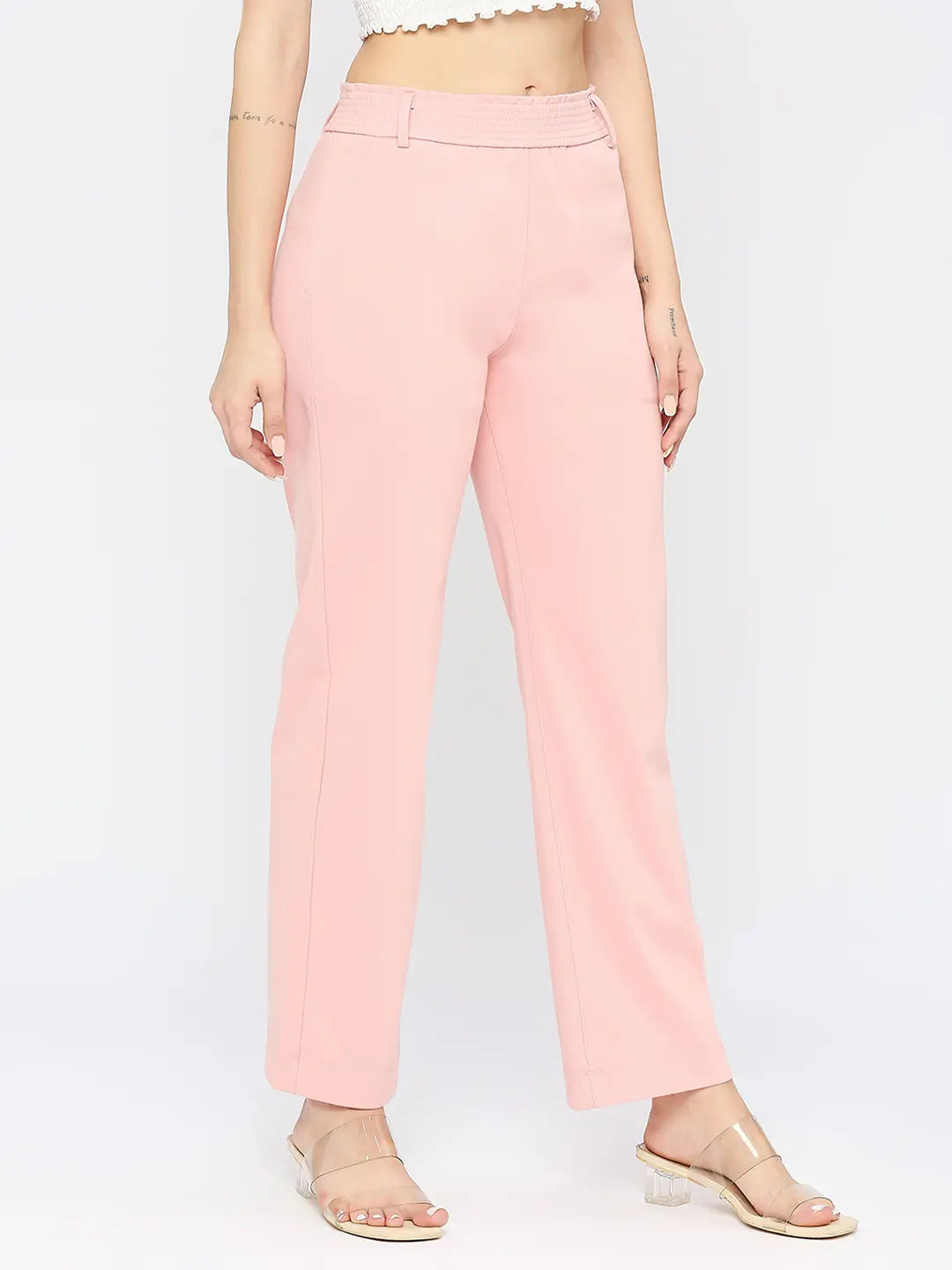 Spykar Women Powder Pink Blended Regular Fit Mid Rise Joggers Trackpant