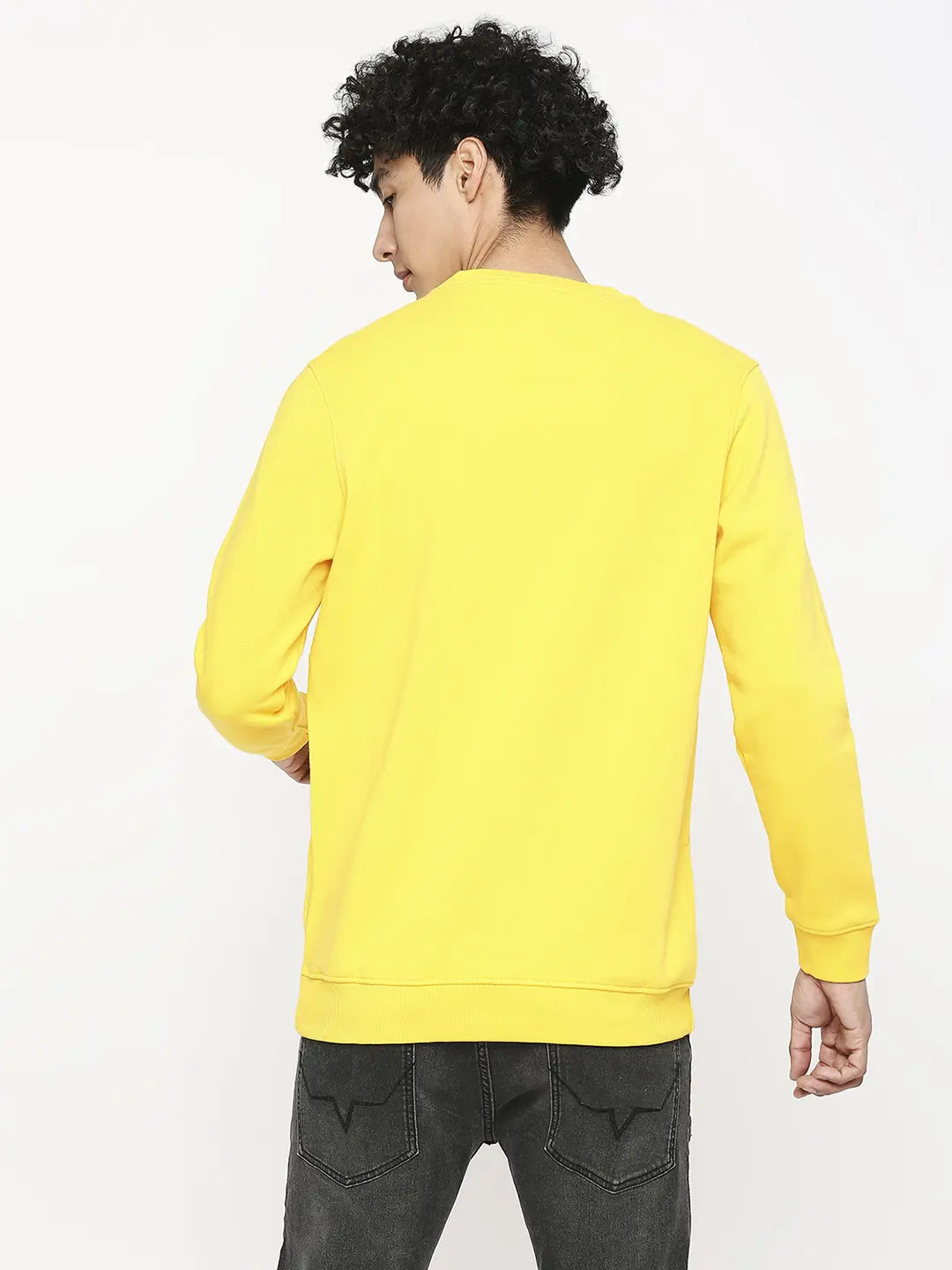 Spykar Chrome Yellow Cotton Full Sleeve Round Neck Sweatshirt For Men
