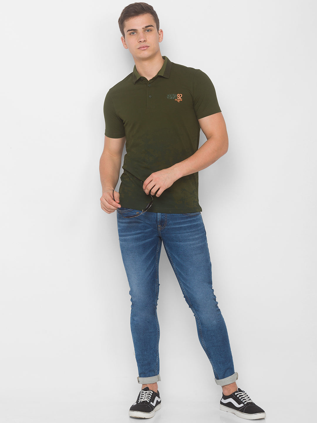 Spykar Men Green Cotton Slim Fit Polo T-Shirt