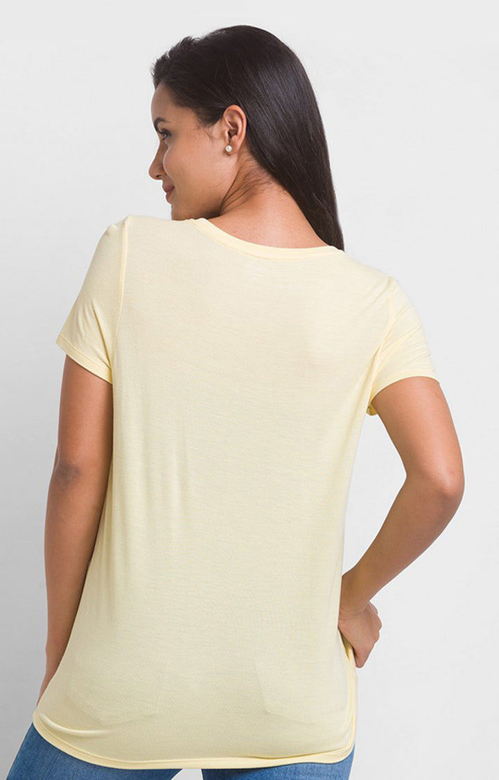 Spykar Butter Yellow Cotton Blend Half Sleeve Printed Casual T-Shirts