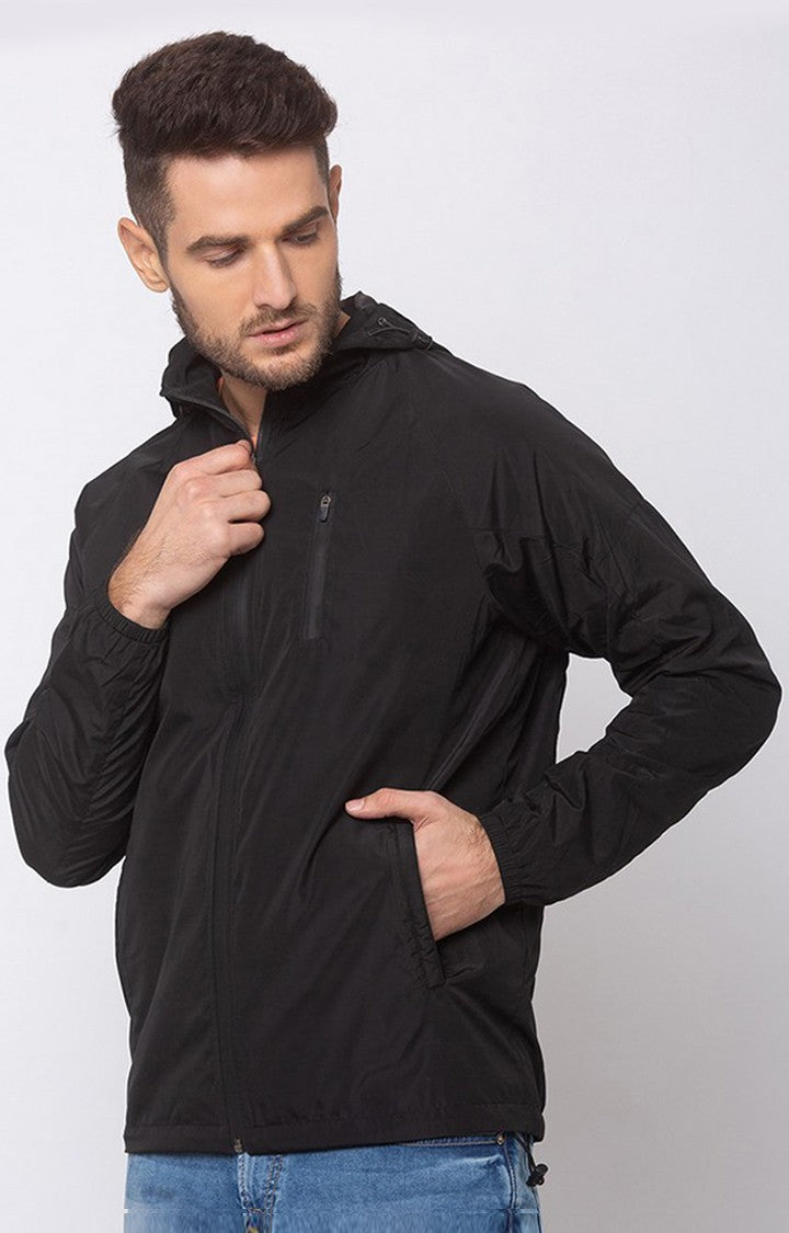 Spykar Men Black Polyester Straight Fit Jacket