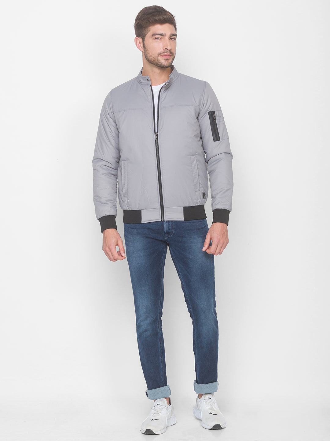 Spykar Grey Polyester Men Front Open Jacket