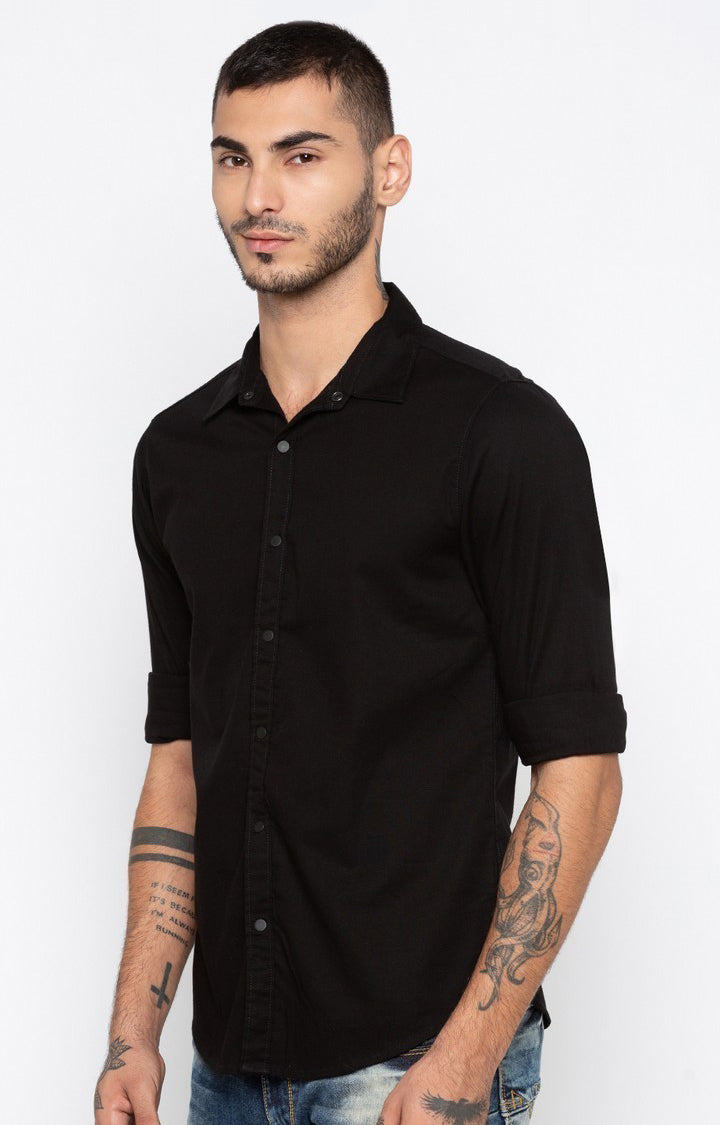 Spykar Men'S Black Cotton Solid Casual Shirts