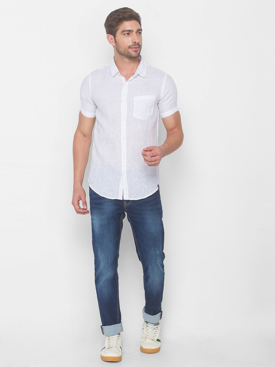 Spykar Men White Cotton Shirts (Slim)