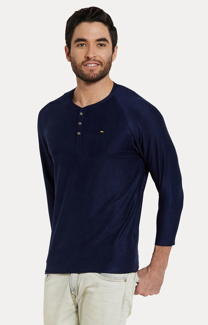 Spykar Navy Solid Slim Fit Men T-Shirts