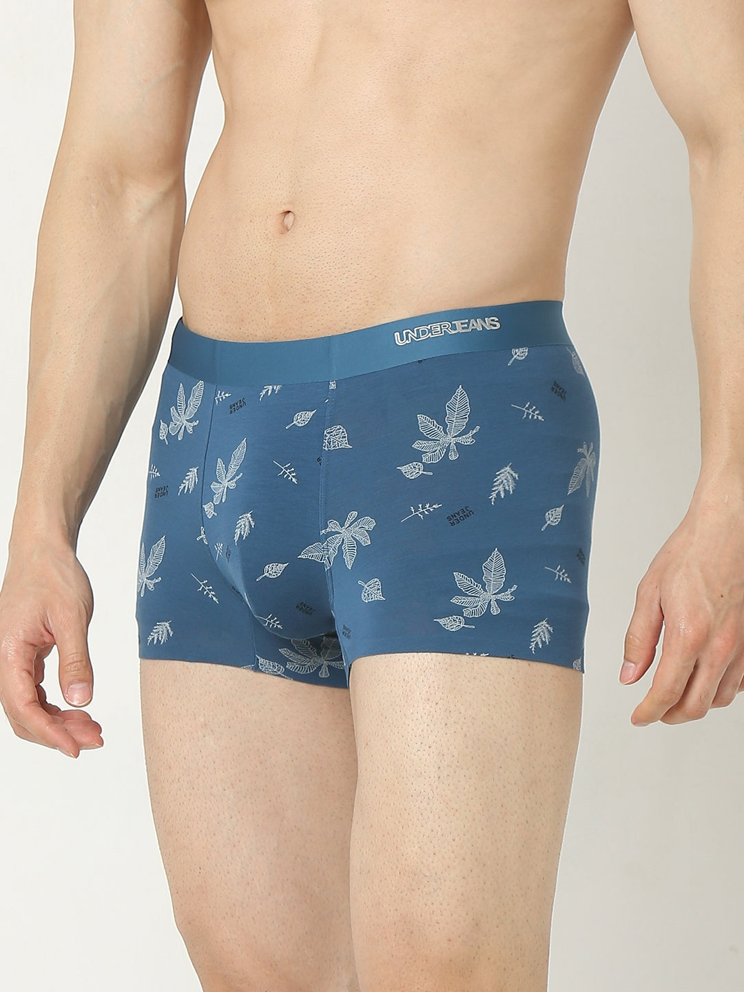 Underjeans By Spykar Men Super Premium Printed Bonded Elastic Teal Blue Trunk