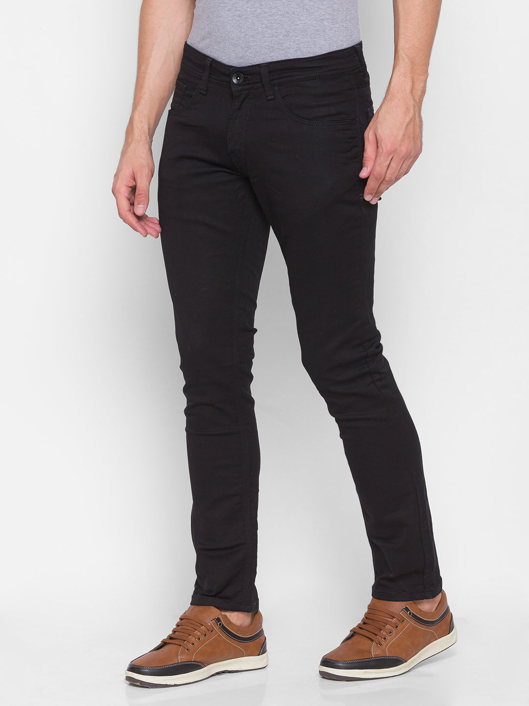 Spykar Men Black Cotton Slim Fit Narrow Length Jeans (Skinny)