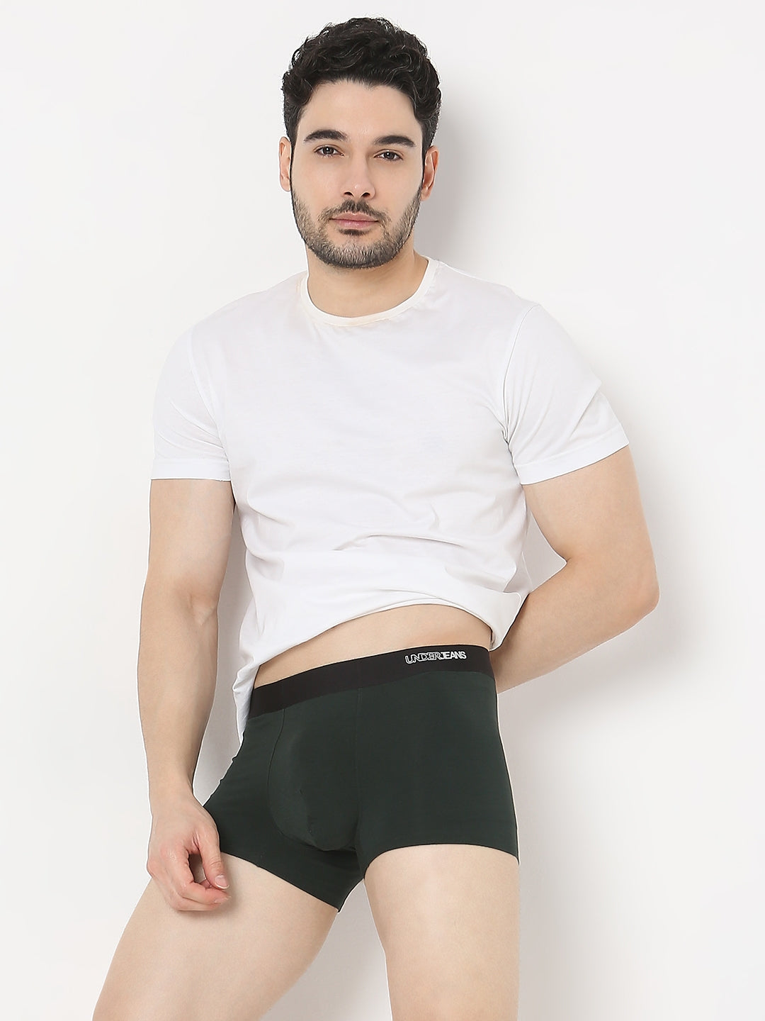 Underjeans by Spykar Men Super Premium Bonded Elastic Bottle Green Trunk