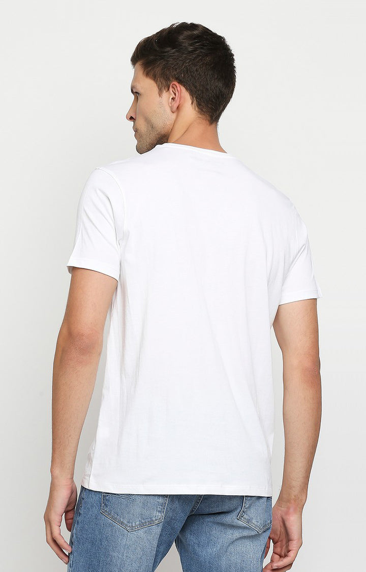 Spykar Men White Cotton Slim Fit Round Neck T-Shirt