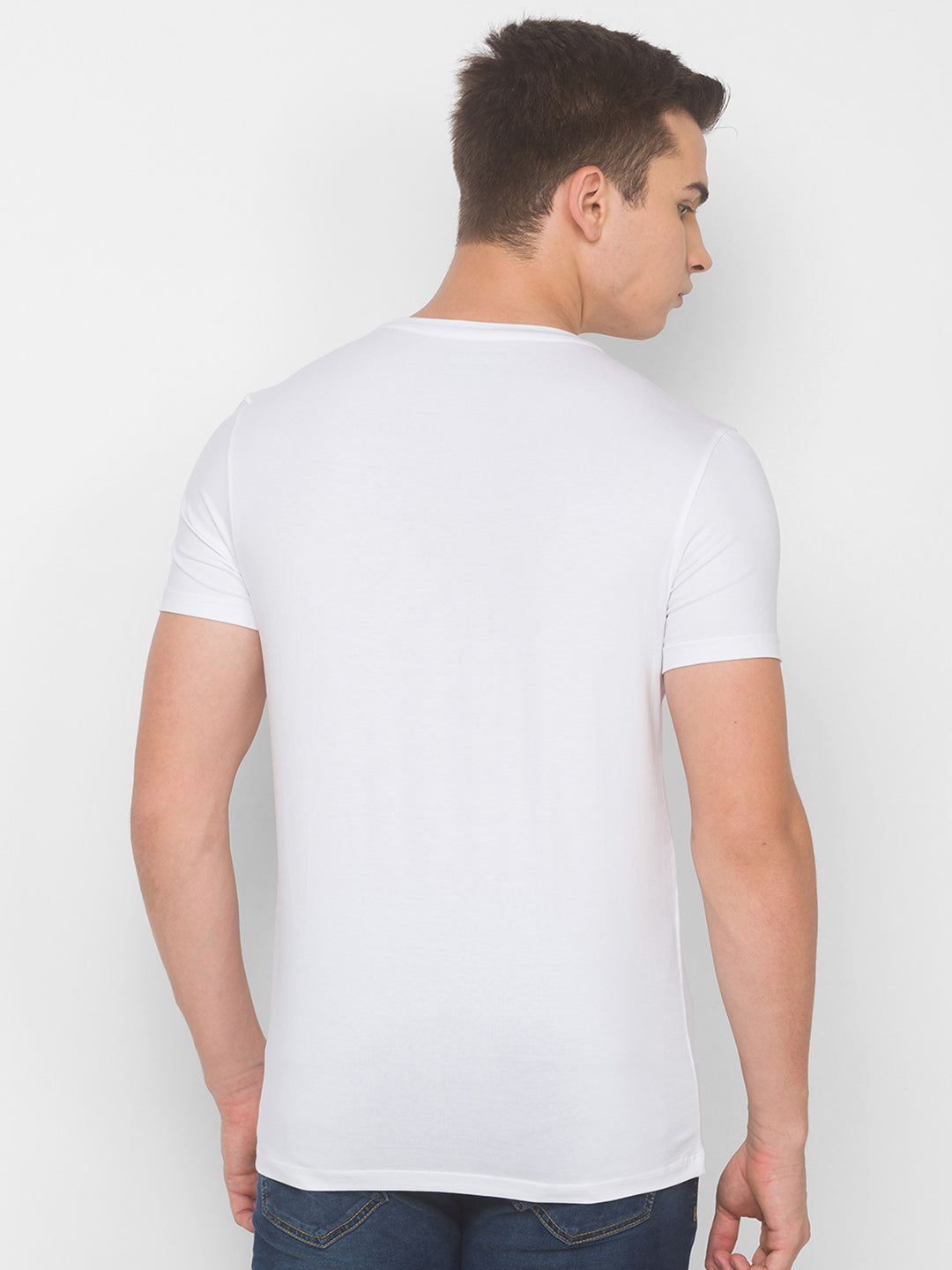 Spykar Men White Cotton Slim Fit Round Neck T-Shirt