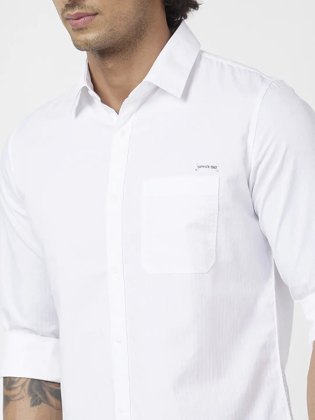 Spykar Men White Dyed Regular Slim Fit Full Sleeve Plain Shirt