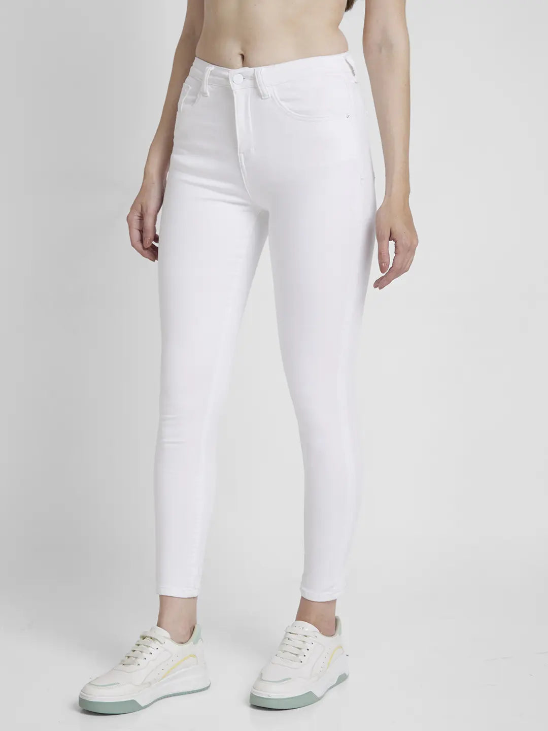 Spykar Women White Lycra Super Skinny Fit Ankle Length Clean Look Jeans -(Alexa)