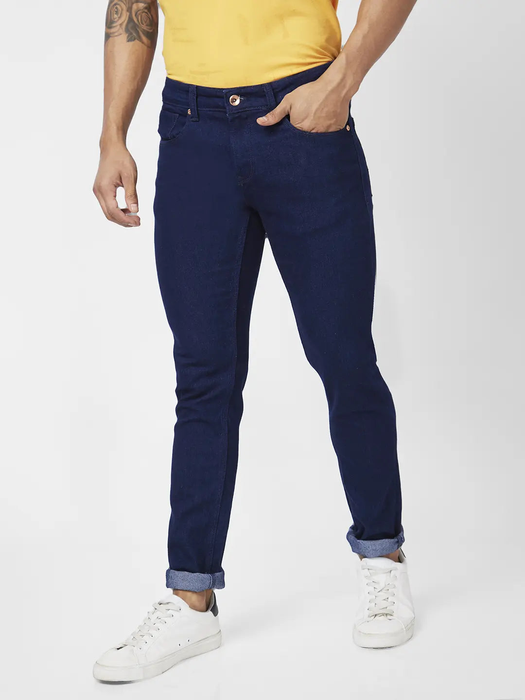 Spykar Men Raw Blue Cotton Stretch Slim Fit Narrow Length Clean Look Low Rise Jeans (Skinny)