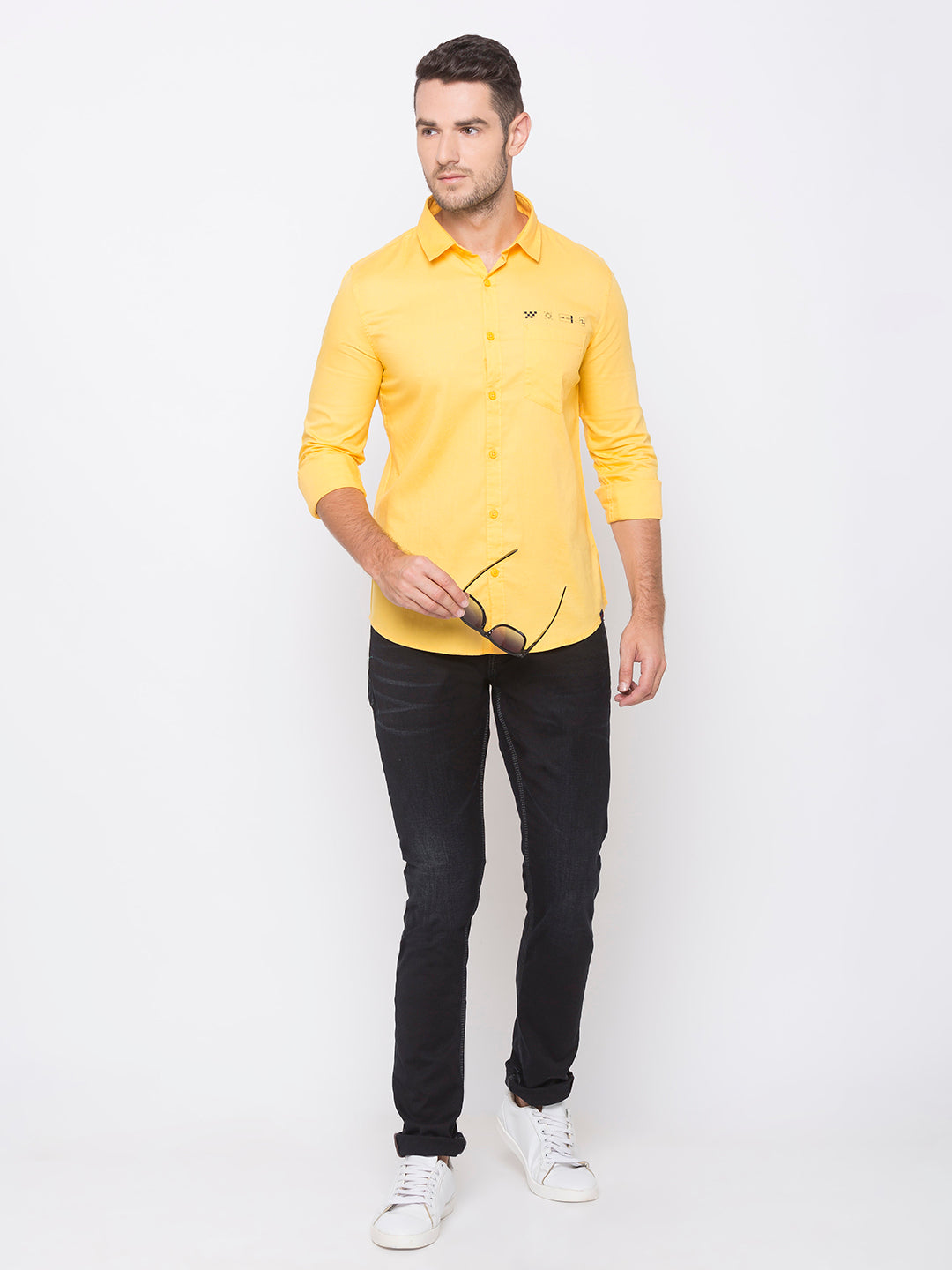 Spykar Slim Fit Men Yellow Cotton Casual Shirts